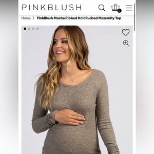 PinkBlush Mocha Ribbed Knit Ruched Maternity Top